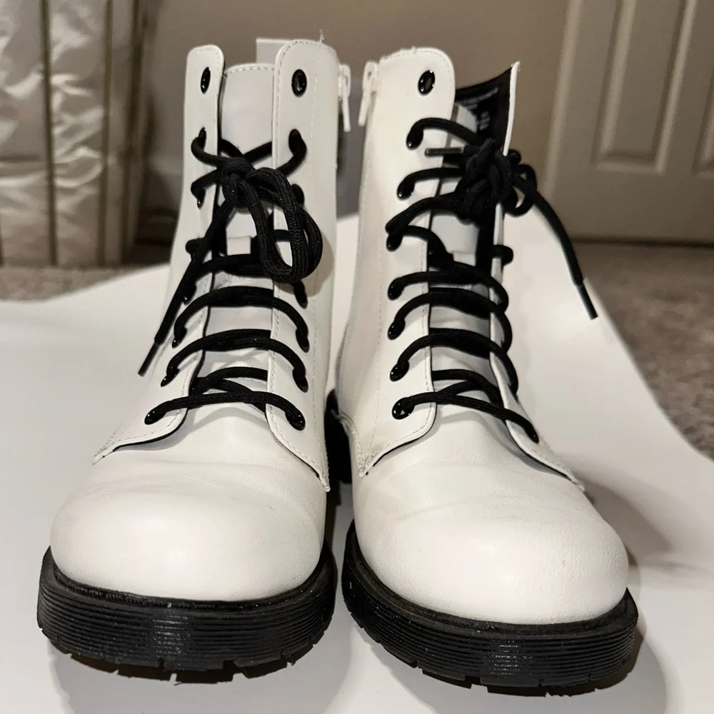 White Combat Boots Faux Leather Combat Boot - Picture 5 of 11